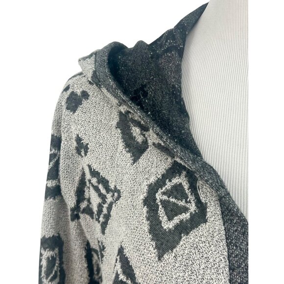 Abercrombie Gray Aztec Open Front Hooded Relaxed Fit Light Knit Cardigan M/L - Picture 2 of 12